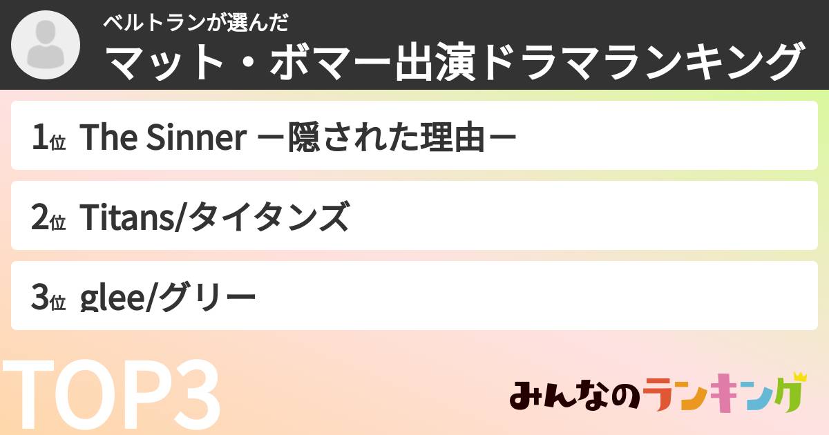 ベルトランさんの「マット・ボマー出演ドラマランキング」
