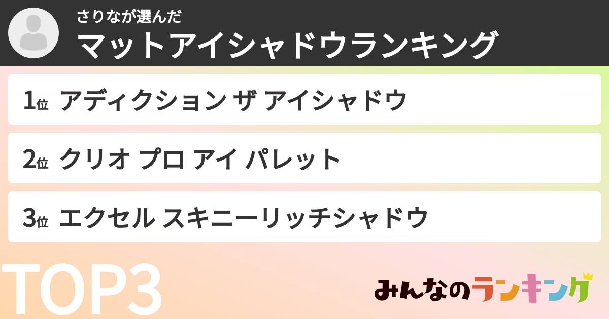 さりなさんの「マットアイシャドウランキング」