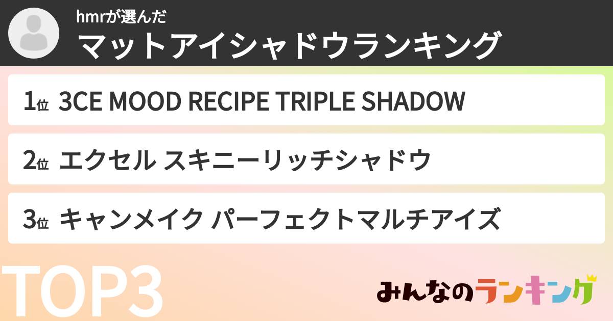 hmrさんの「マットアイシャドウランキング」
