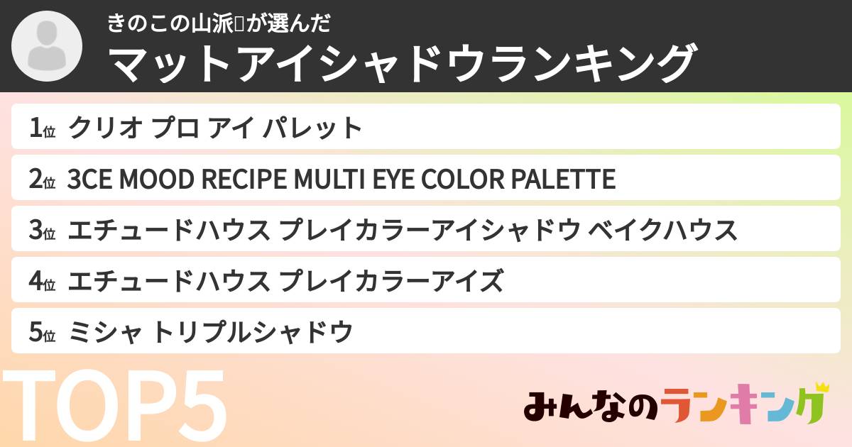 きのこの山派🍄さんの「マットアイシャドウランキング」