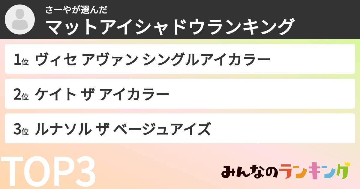 さーやさんの「マットアイシャドウランキング」