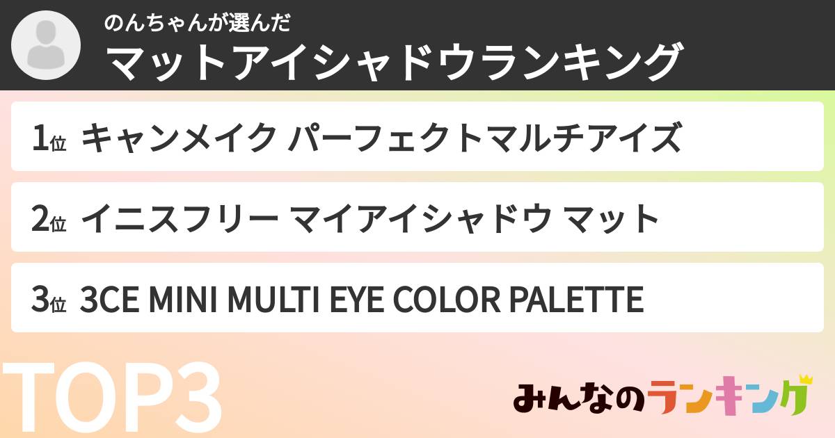 のんちゃんさんの「マットアイシャドウランキング」