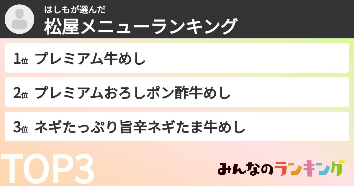 はしもさんの「松屋メニューランキング」