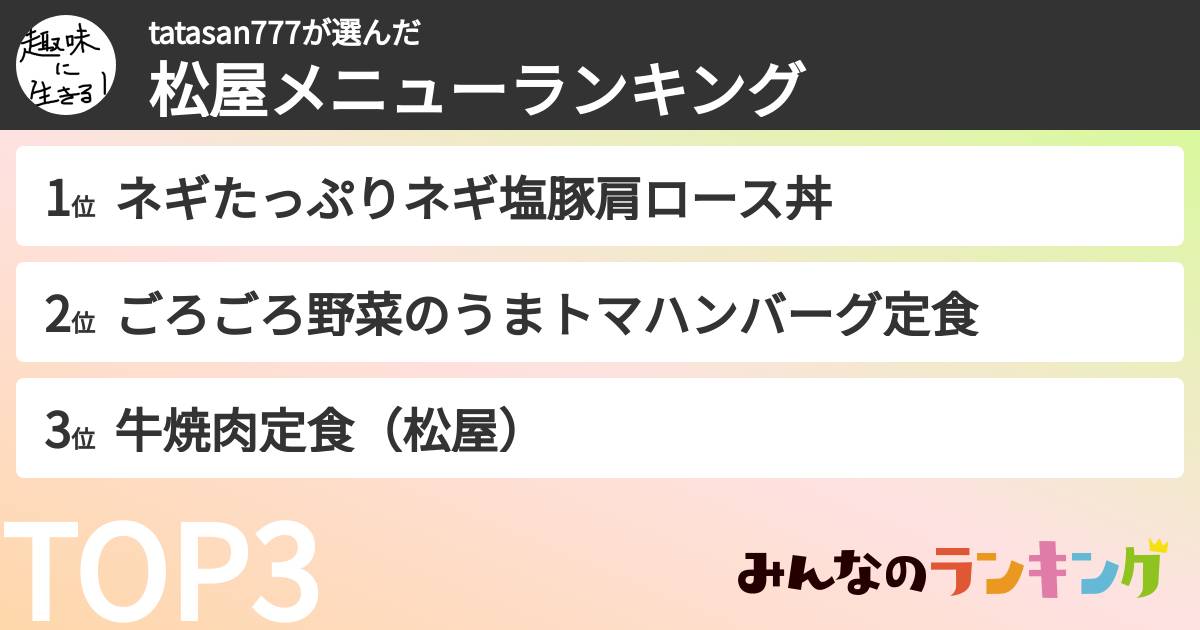 tatasan777さんの「松屋メニューランキング」
