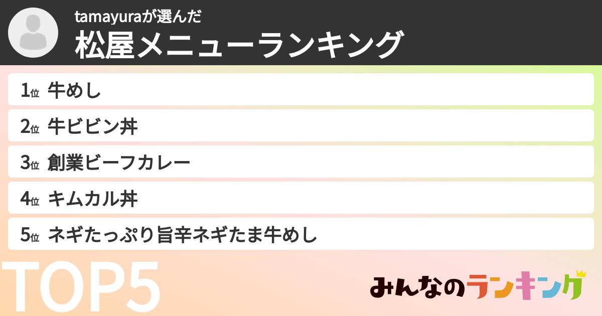 tamayuraさんの「松屋メニューランキング」