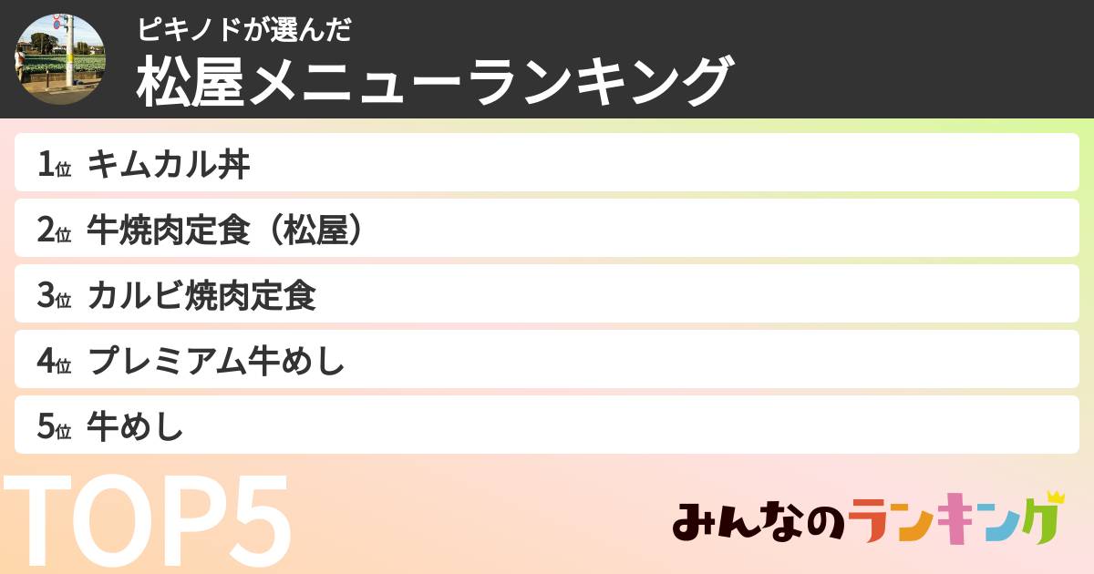ピキノドさんの「松屋メニューランキング」