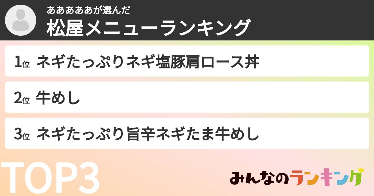 あああああさんの「松屋メニューランキング」