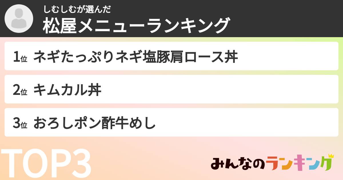 しむしむさんの「松屋メニューランキング」