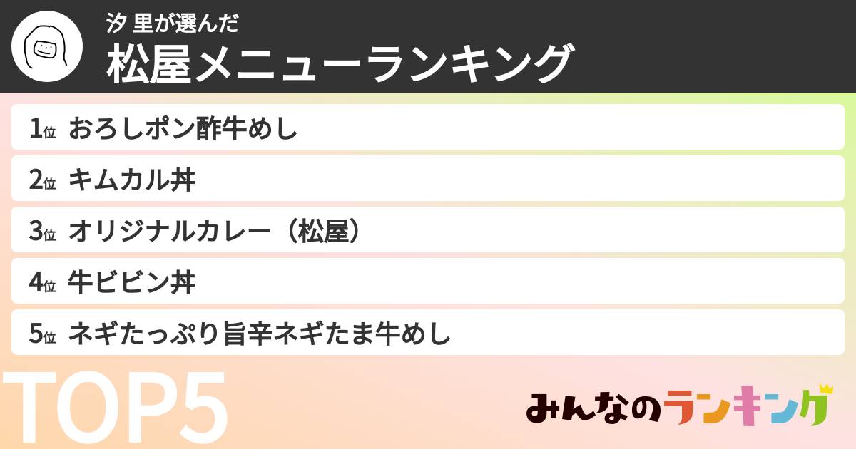 汐 里さんの「松屋メニューランキング」