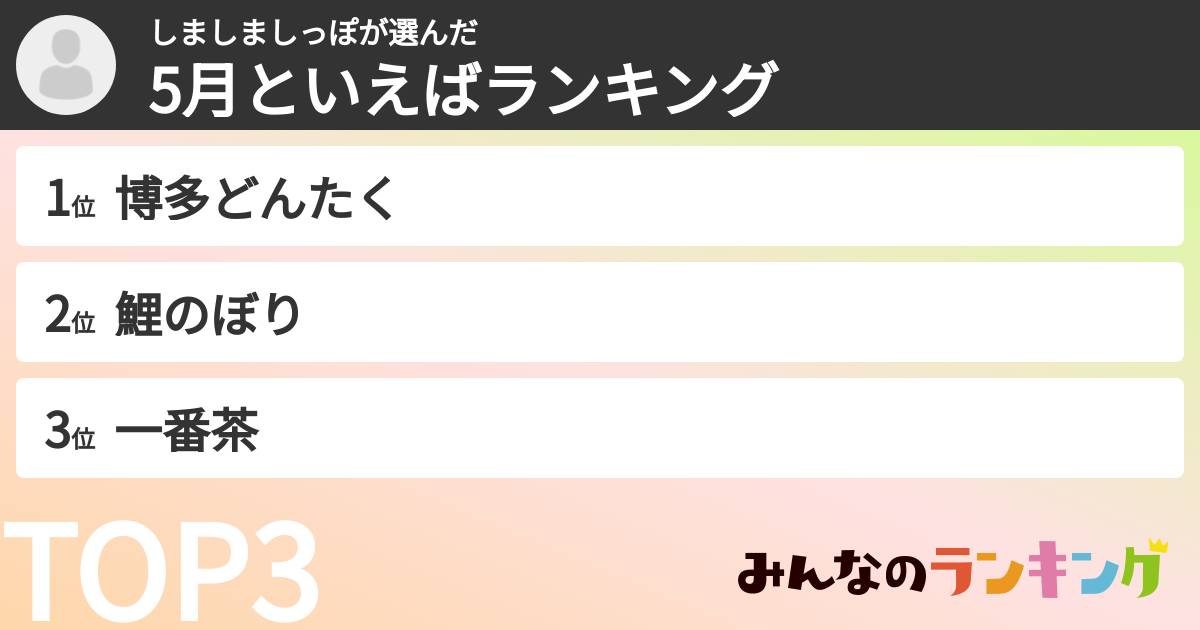 しましましっぽさんの「5月といえばランキング」