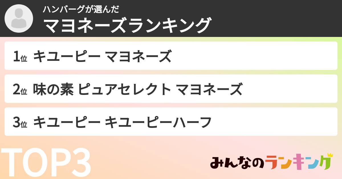 ハンバーグさんの「マヨネーズランキング」