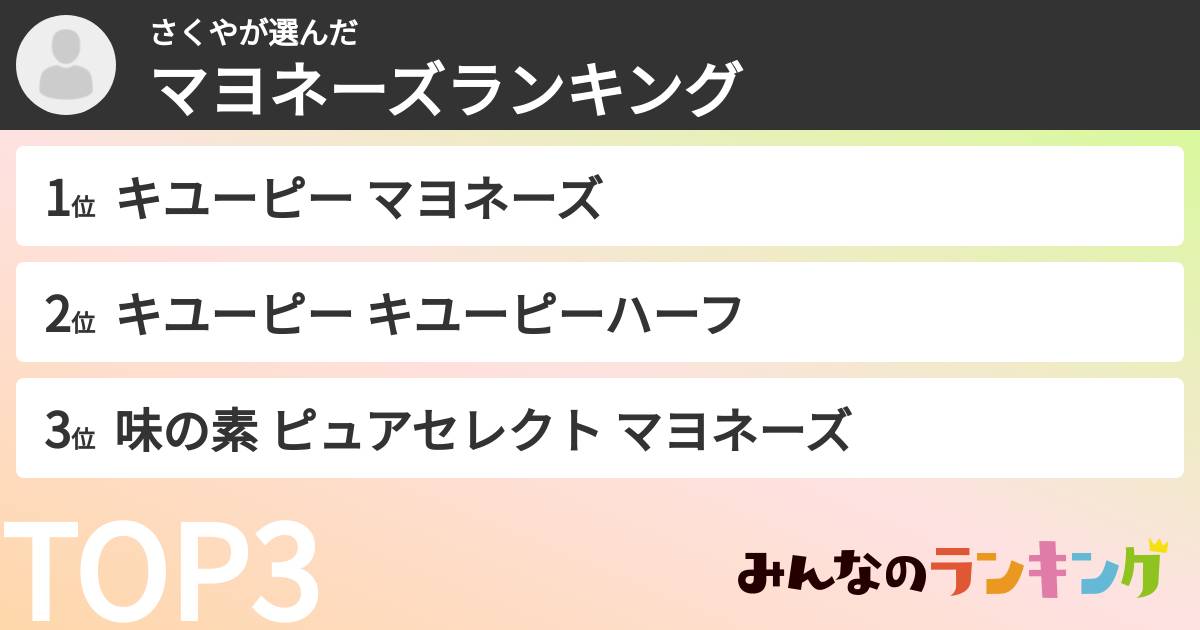さくやさんの「マヨネーズランキング」