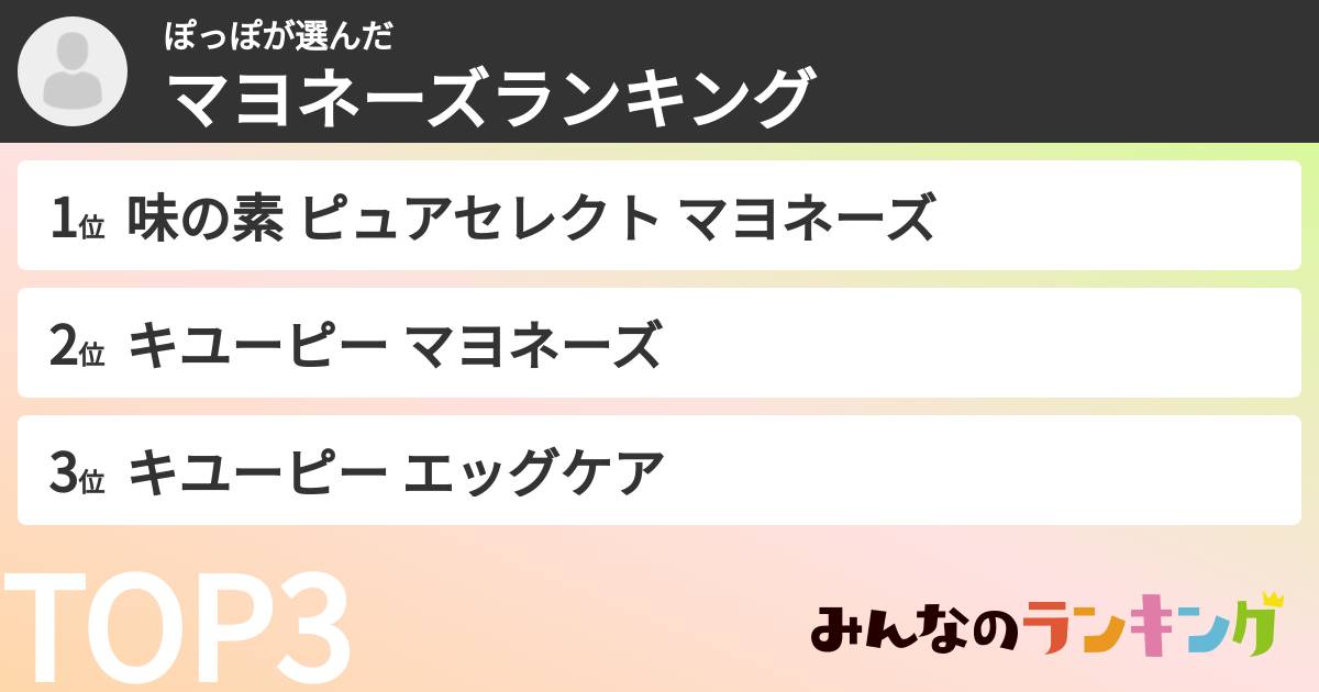 ぽっぽさんの「マヨネーズランキング」