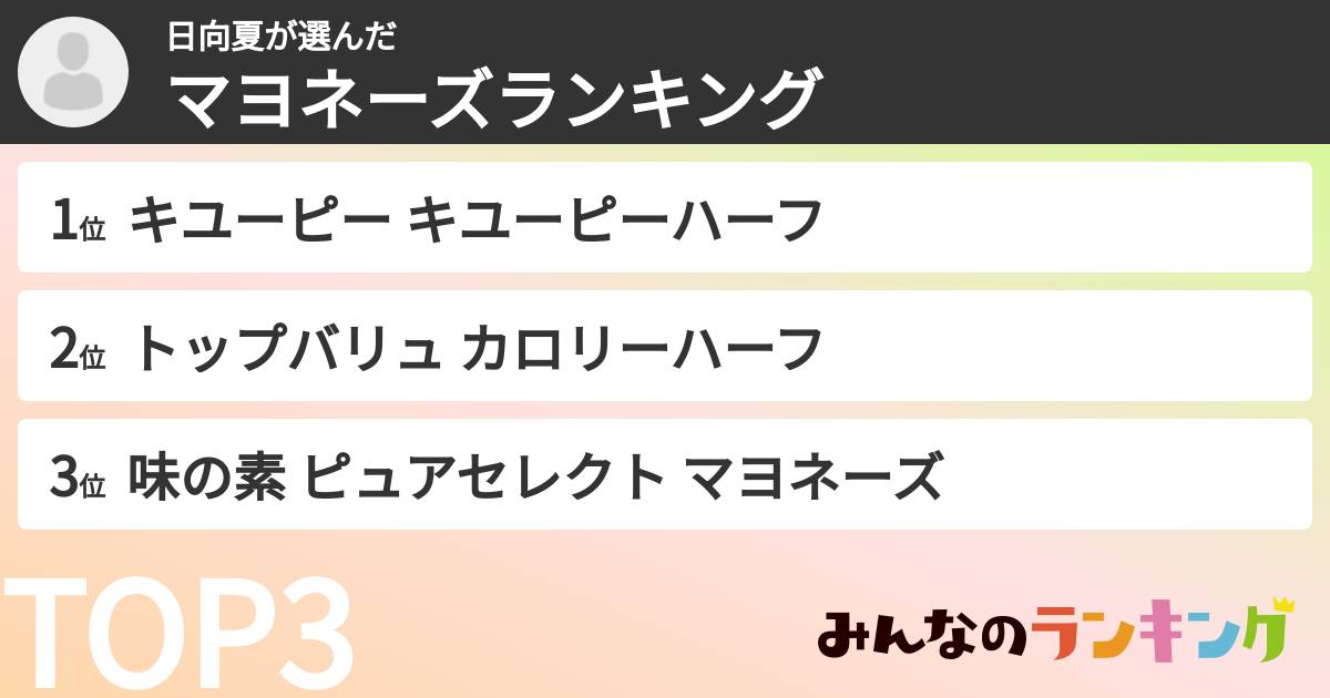 日向夏さんの「マヨネーズランキング」