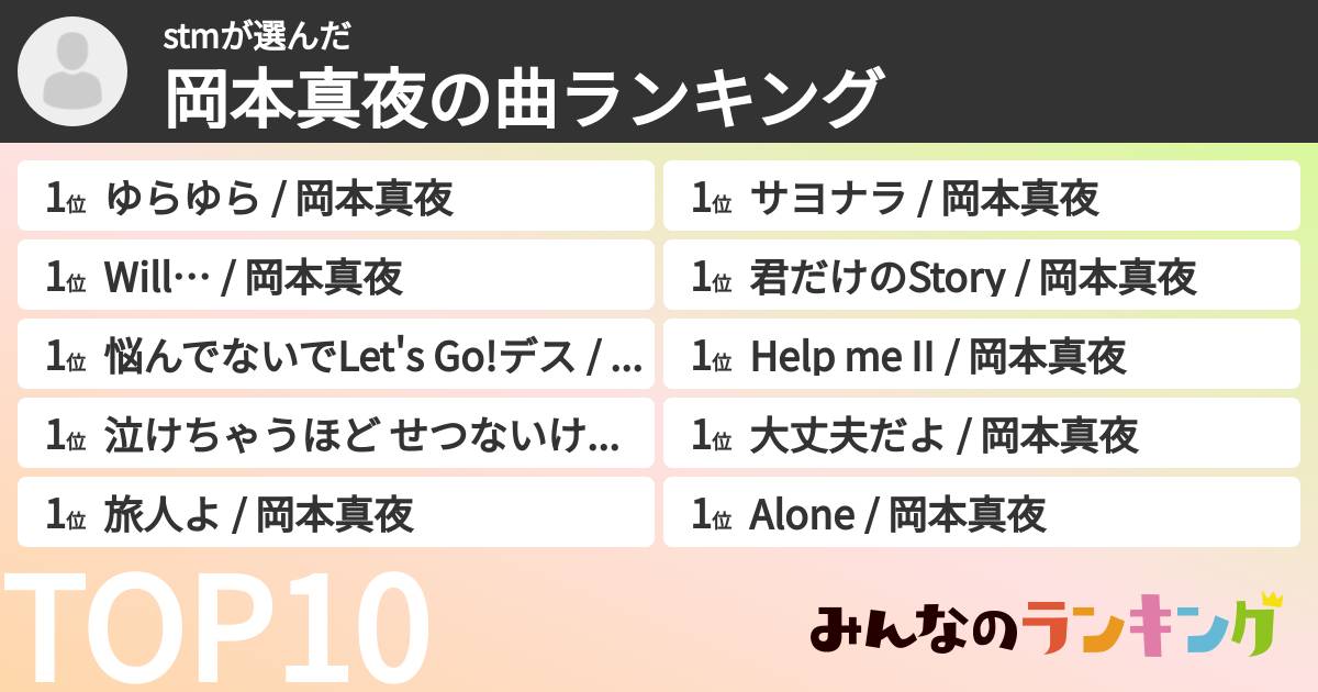 stmさんの「岡本真夜の曲ランキング」