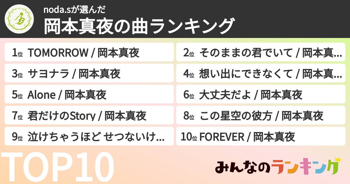 noda.sさんの「岡本真夜の曲ランキング」