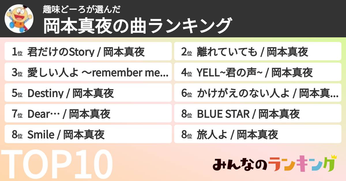 趣味どーろさんの「岡本真夜の曲ランキング」
