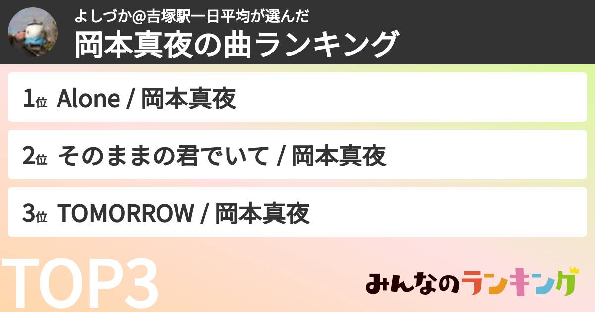 よしづか@吉塚駅一日平均さんの「岡本真夜の曲ランキング」