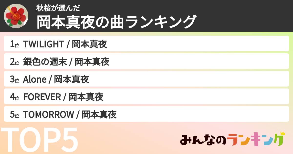 秋桜さんの「岡本真夜の曲ランキング」