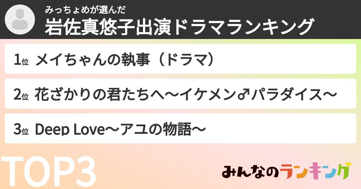 みっちょめさんの「岩佐真悠子出演ドラマランキング」