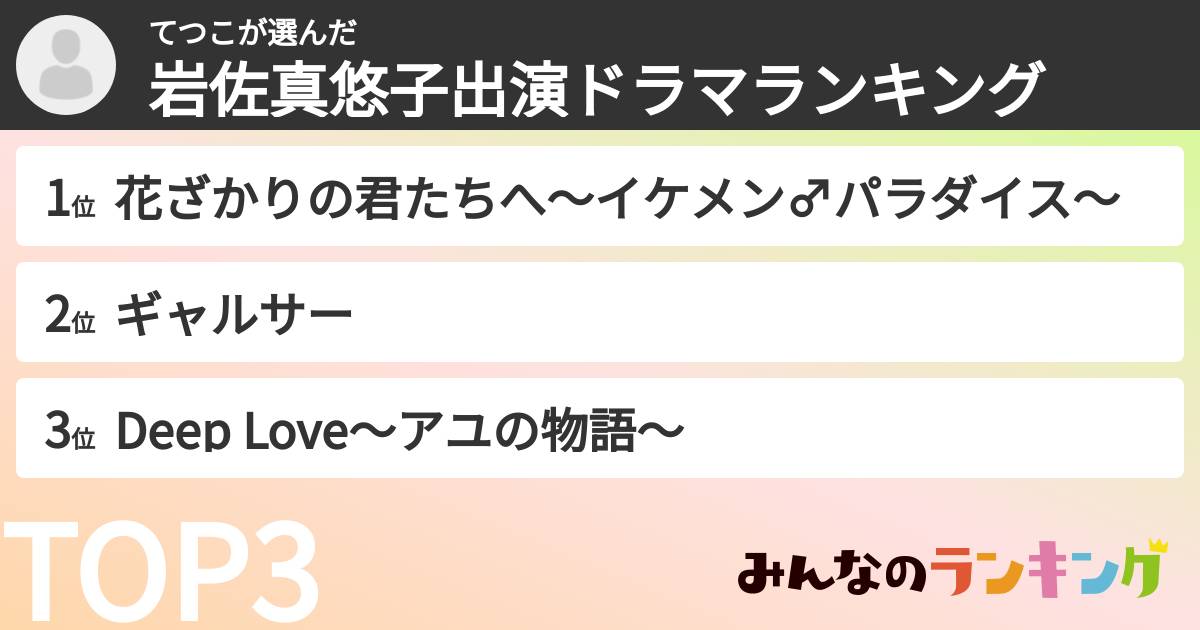 てつこさんの「岩佐真悠子出演ドラマランキング」