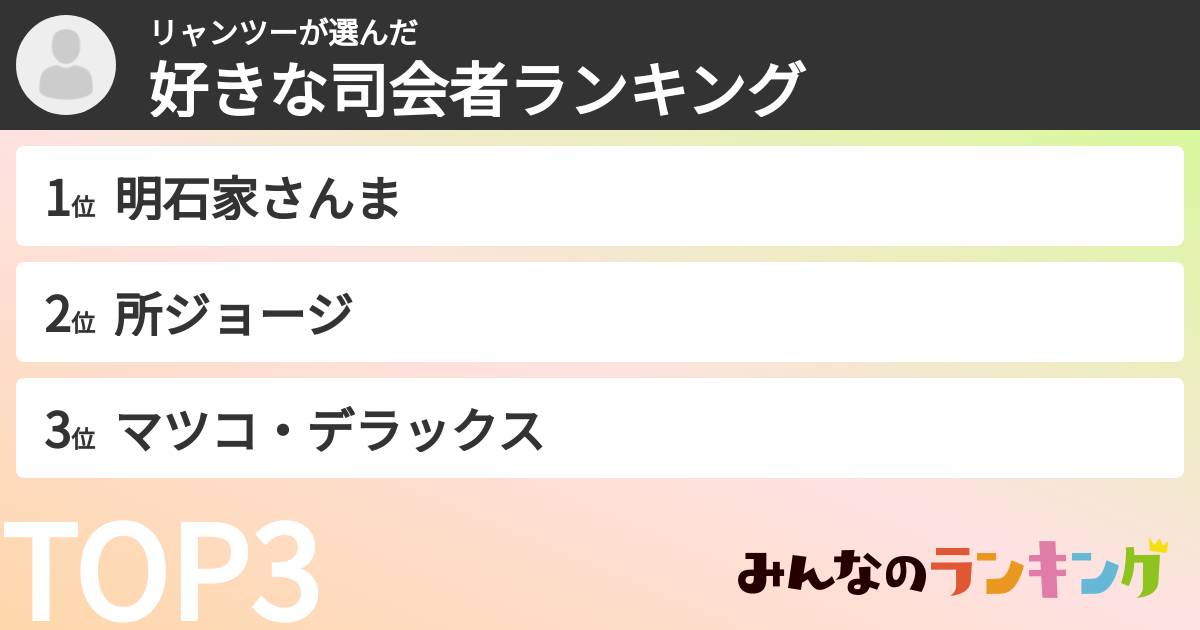 リャンツーさんの「好きな司会者ランキング」