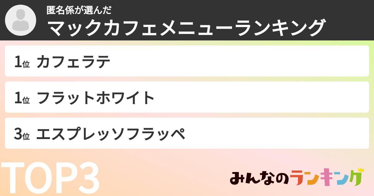 匿名係さんの「マックカフェメニューランキング」