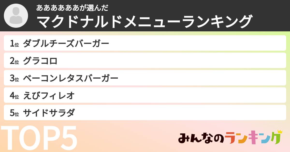 ああああああさんの「マクドナルドメニューランキング」