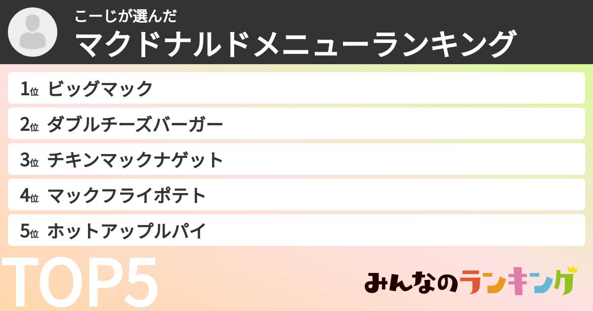 こーじさんの「マクドナルドメニューランキング」