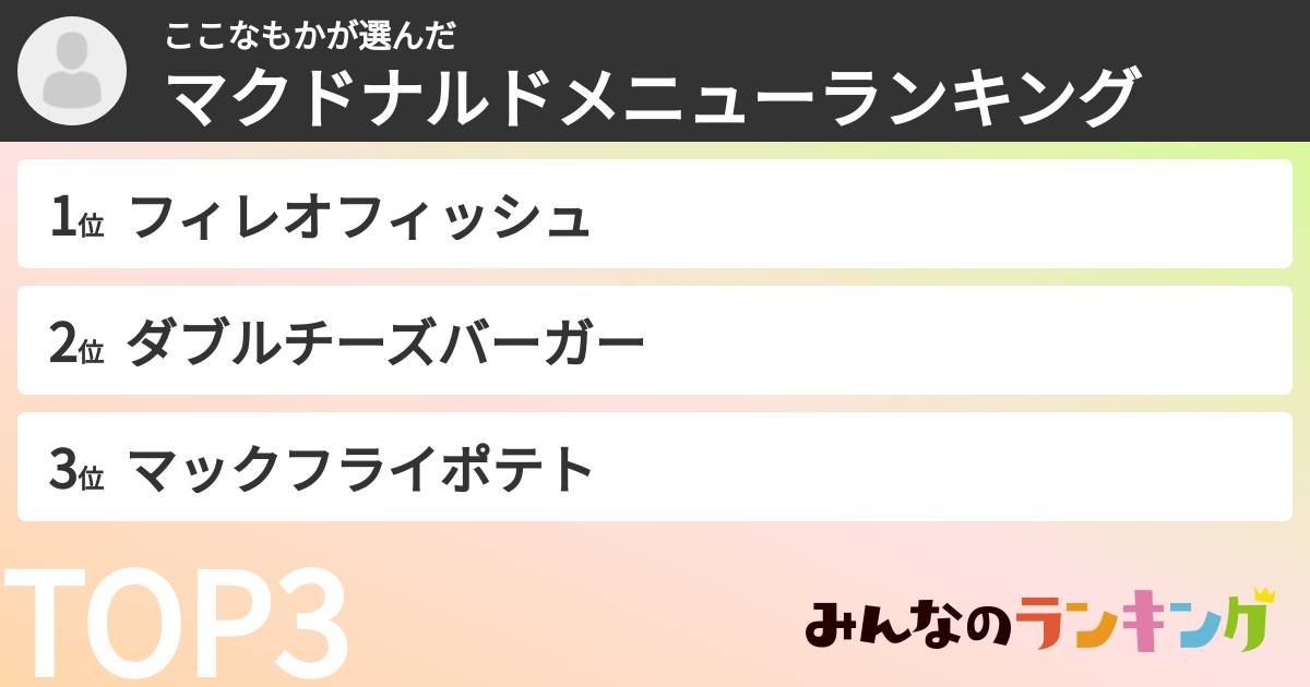 ここなもかさんの「マクドナルドメニューランキング」