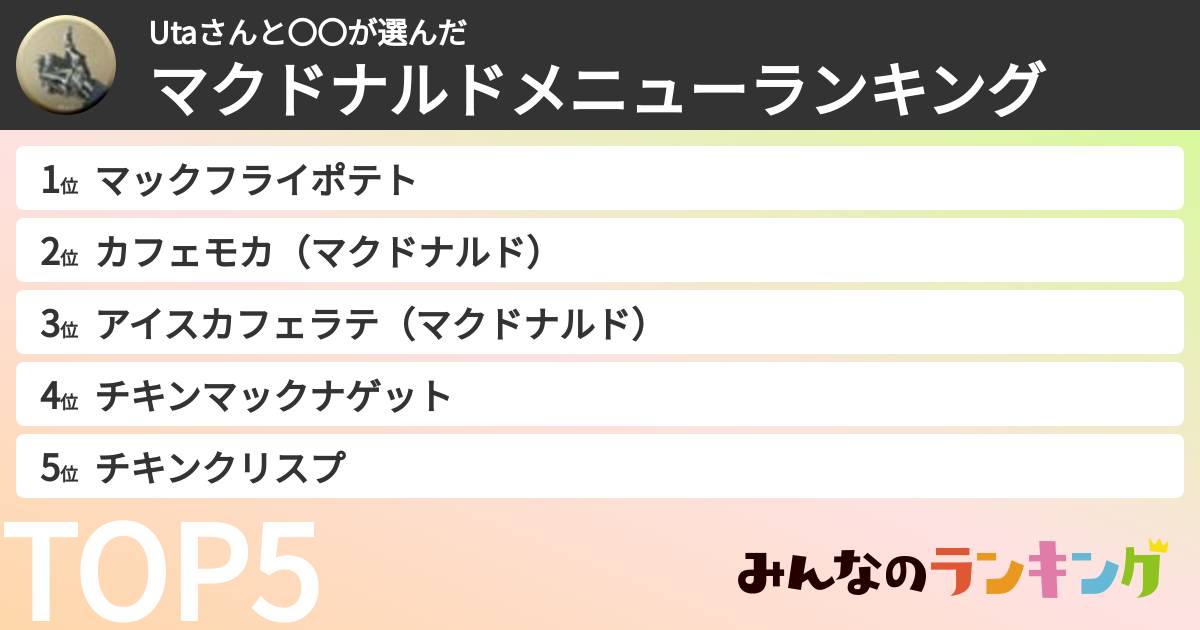 Utaさんと〇〇さんの「マクドナルドメニューランキング」