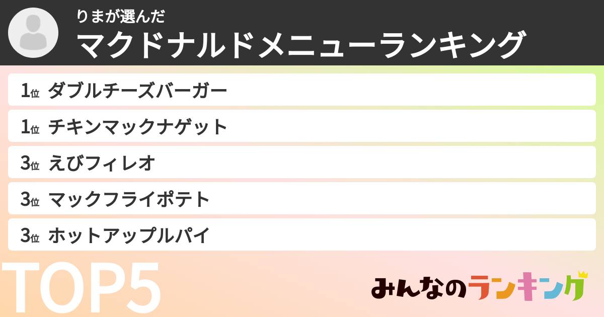 りまさんの「マクドナルドメニューランキング」