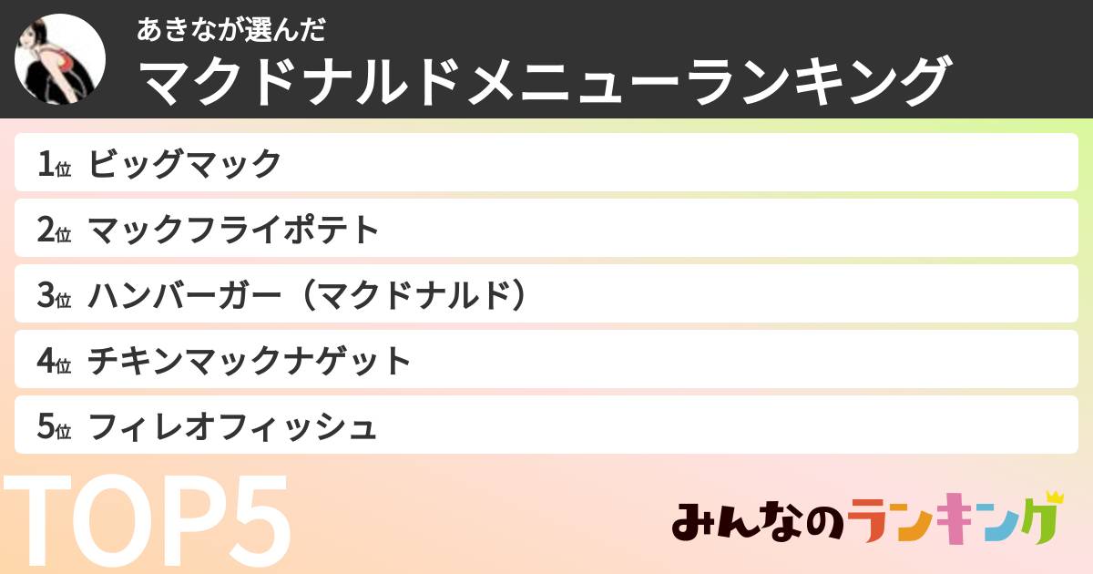 あきなさんの「マクドナルドメニューランキング」