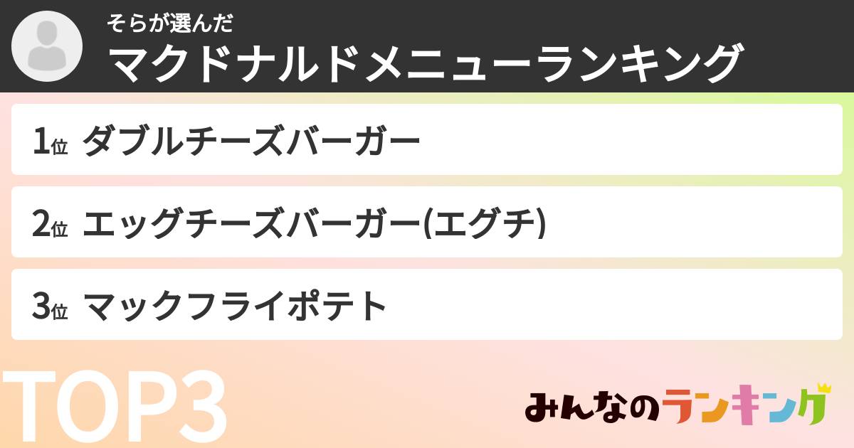 そらさんの「マクドナルドメニューランキング」