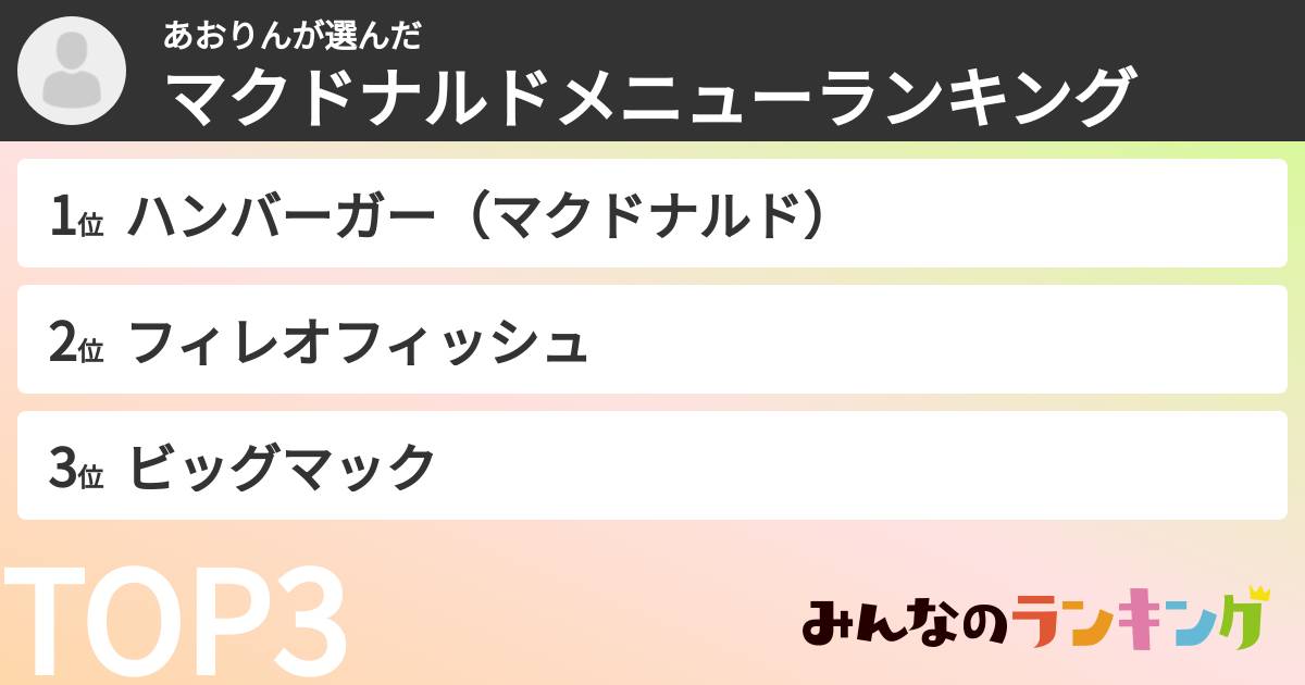 あおりんさんの「マクドナルドメニューランキング」