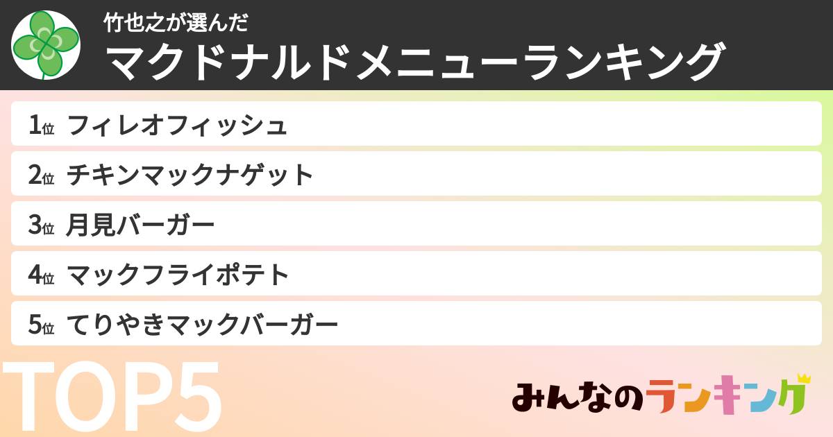 竹也之さんの「マクドナルドメニューランキング」
