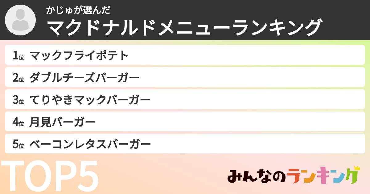 かじゅさんの「マクドナルドメニューランキング」