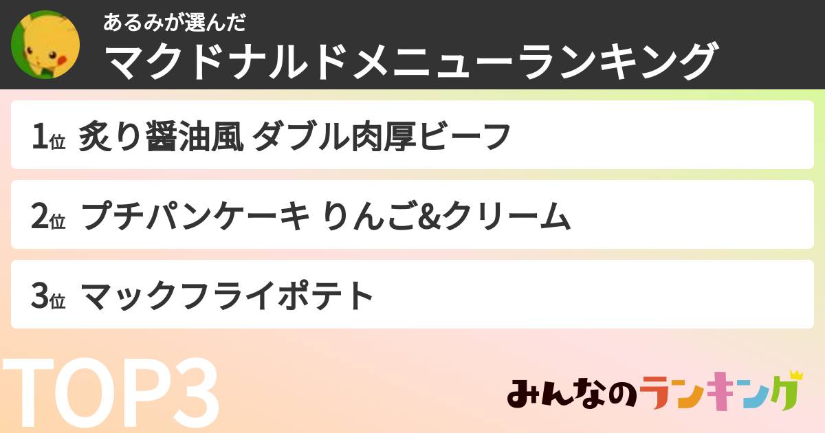 あるみさんの「マクドナルドメニューランキング」