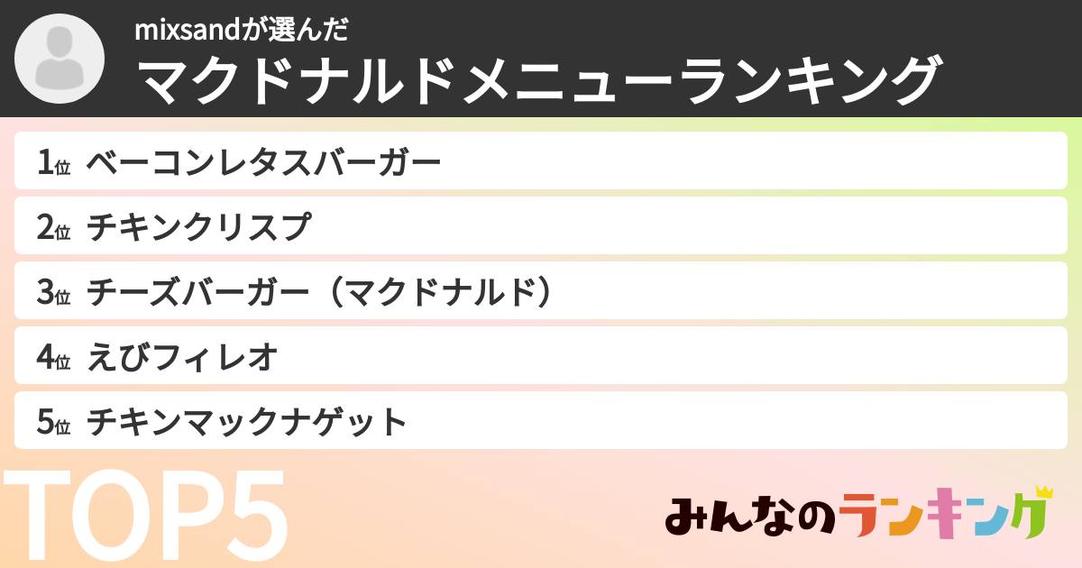 mixsandさんの「マクドナルドメニューランキング」