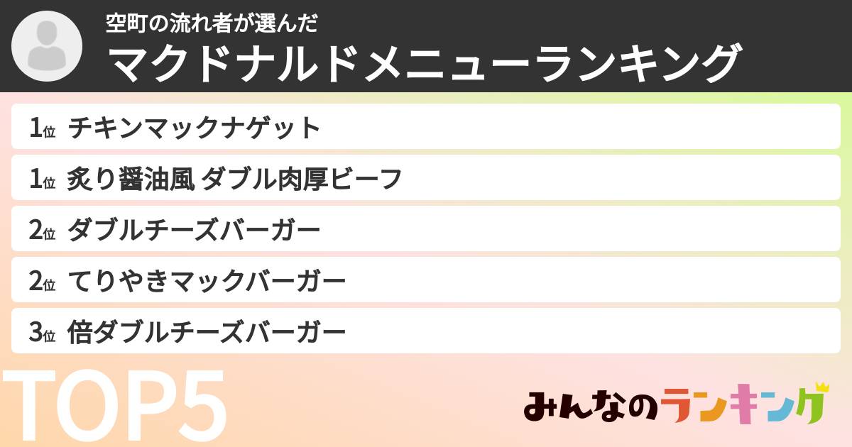 空町の流れ者さんの「マクドナルドメニューランキング」