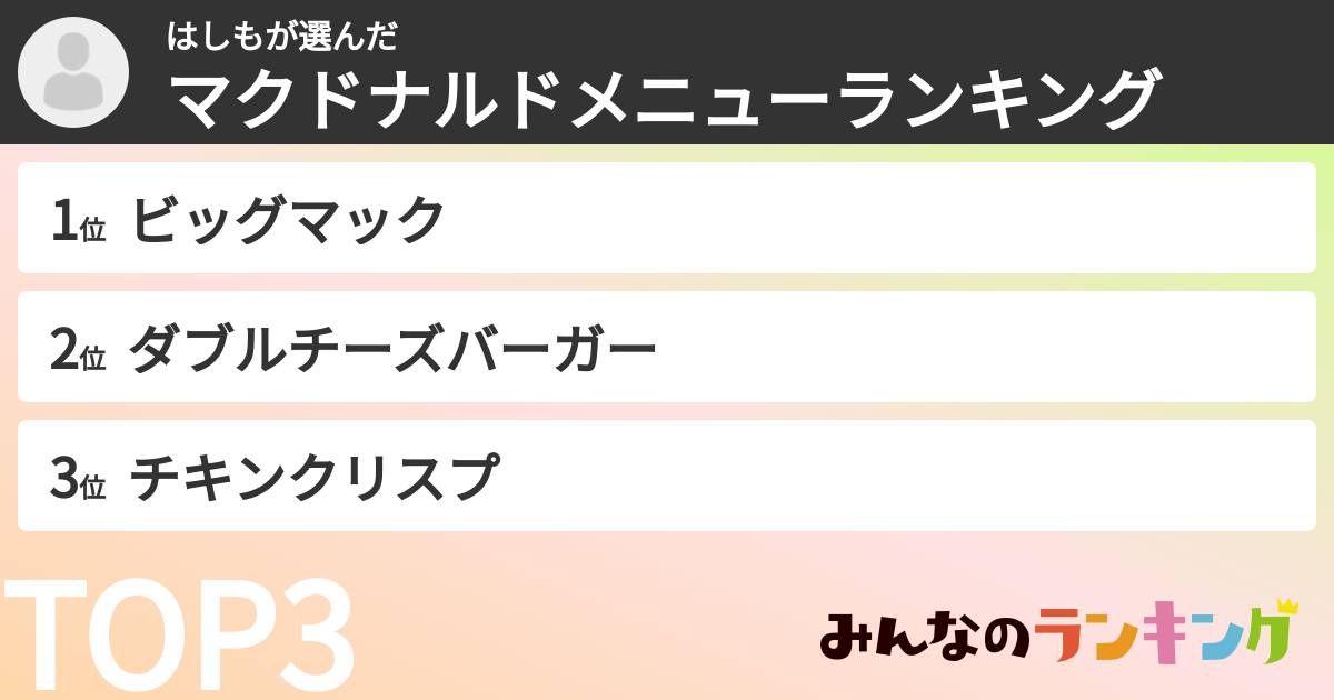 はしもさんの「マクドナルドメニューランキング」