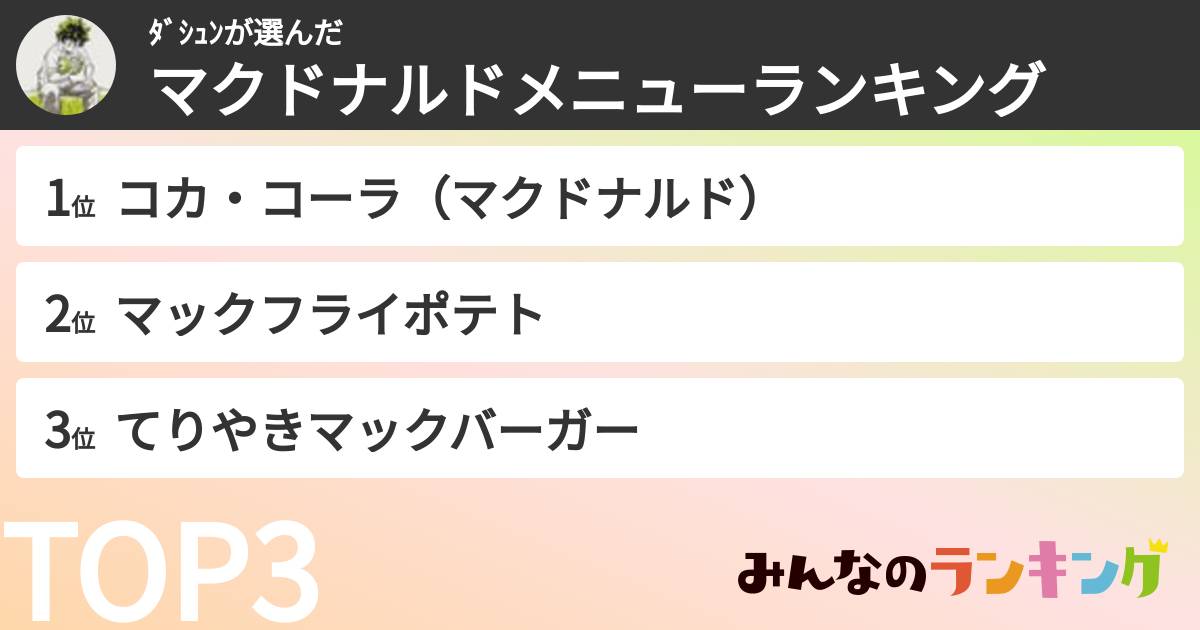 ﾀﾞｼｭﾝさんの「マクドナルドメニューランキング」