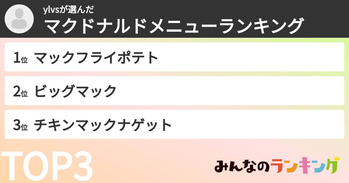 ylvsさんの「マクドナルドメニューランキング」