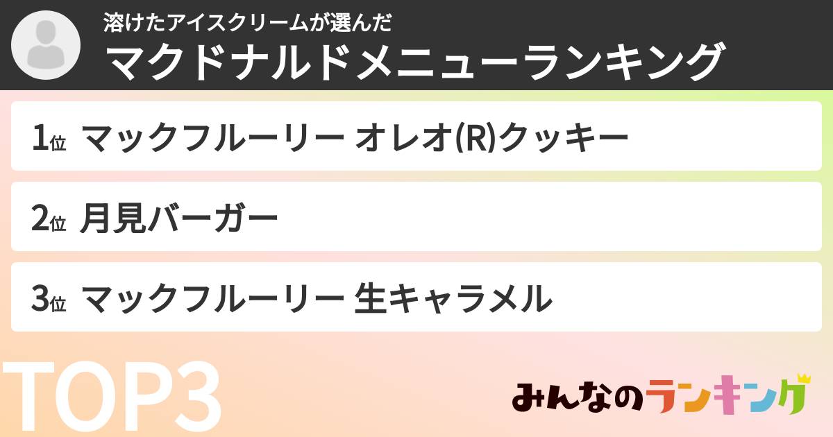 溶けたアイスクリームさんの「マクドナルドメニューランキング」