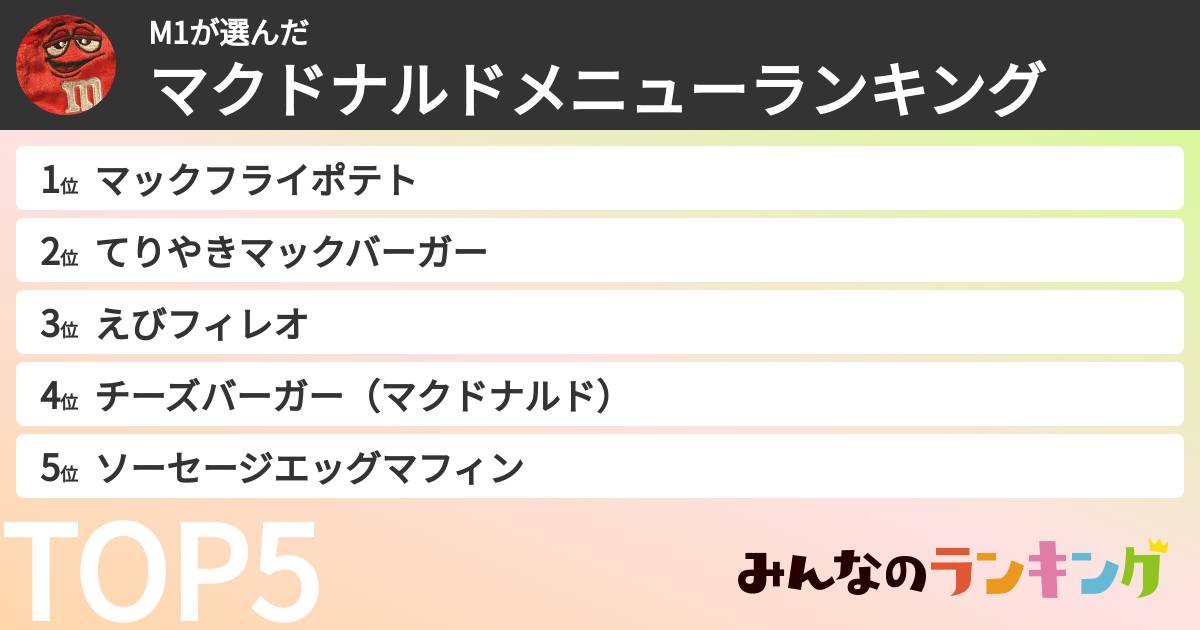 M1さんの「マクドナルドメニューランキング」