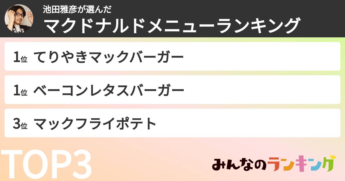 池田雅彦さんの「マクドナルドメニューランキング」