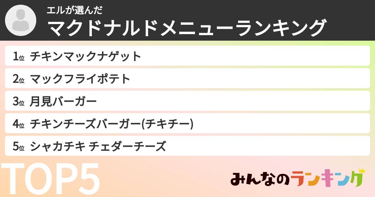 エルさんの「マクドナルドメニューランキング」