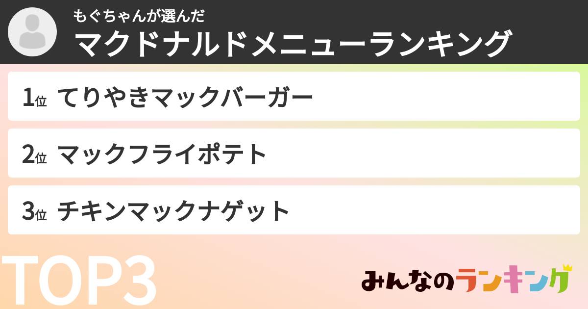 もぐちゃんさんの「マクドナルドメニューランキング」