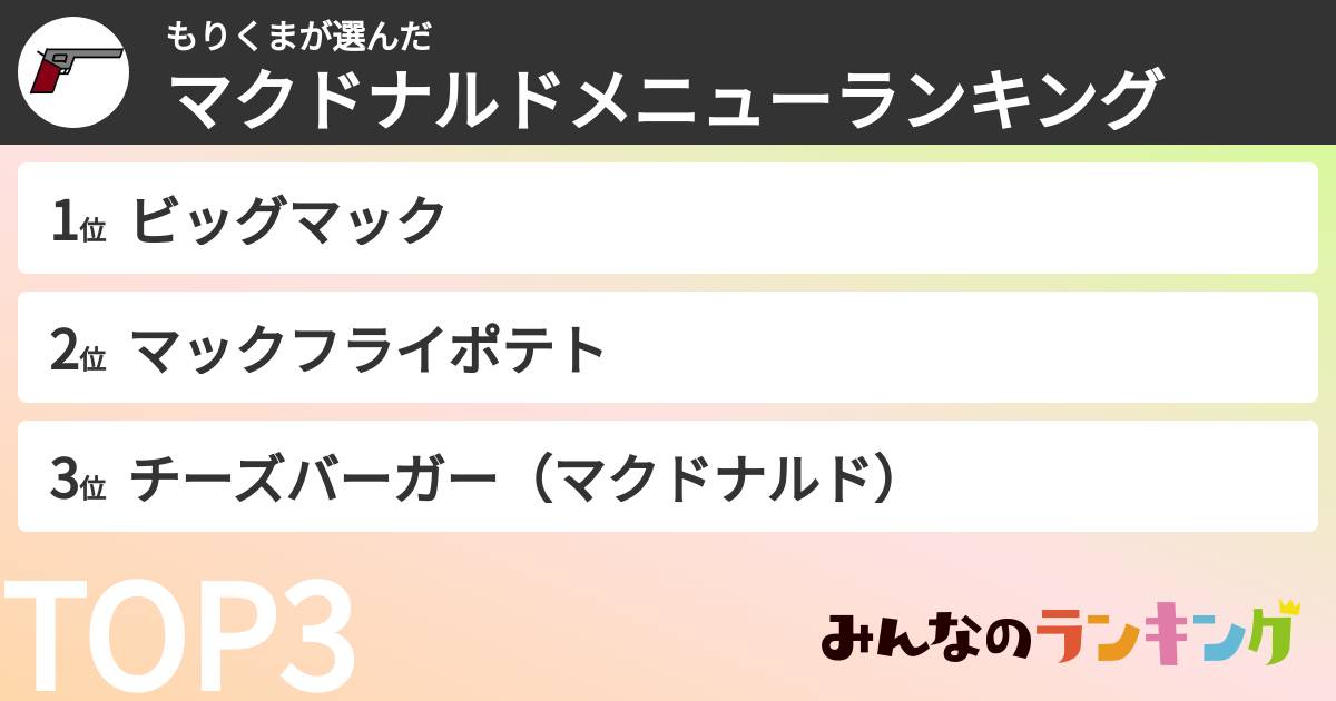 もりくまさんの「マクドナルドメニューランキング」