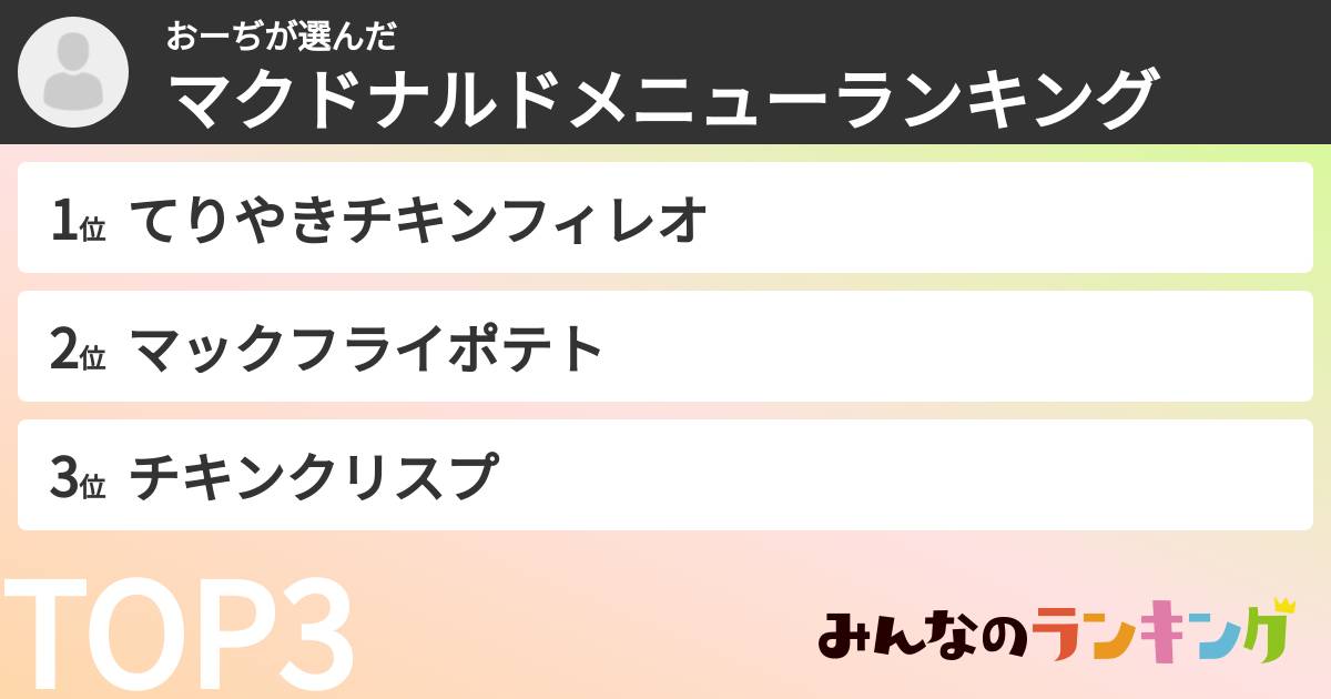 おーぢさんの「マクドナルドメニューランキング」